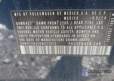 2014 Volkswagen Jetta 1.8T Se from USA, damaged, VIN 3VWD17AJ2EM277572